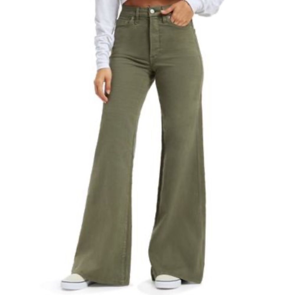Good American Olive Green Wide Leg High-Rise Jeans